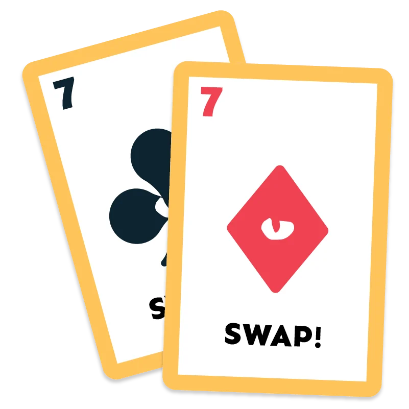 Holding a drawn card, ready to swap it with one of yours